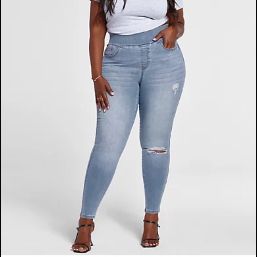 Medium Wash High Rise Destructed Jeggings Short Inseam | Fashion To Figure